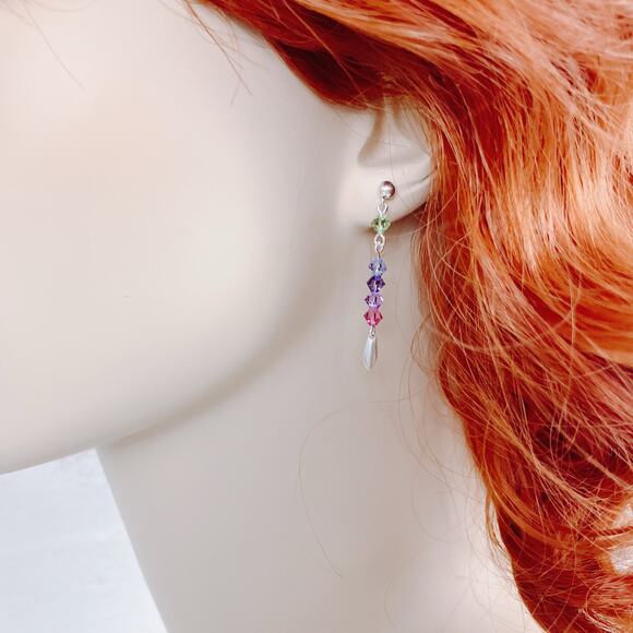 VTG Artisan Sterling Silver Swarovski Colorful Crystal Dangle Earrings Handmade - Picture 5 of 13